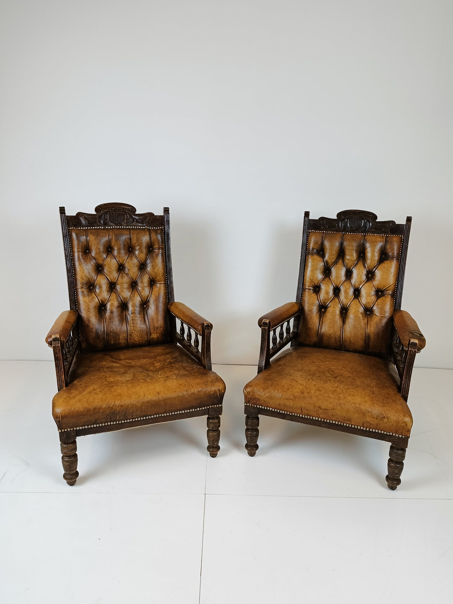 Antique English Leather Armchairs