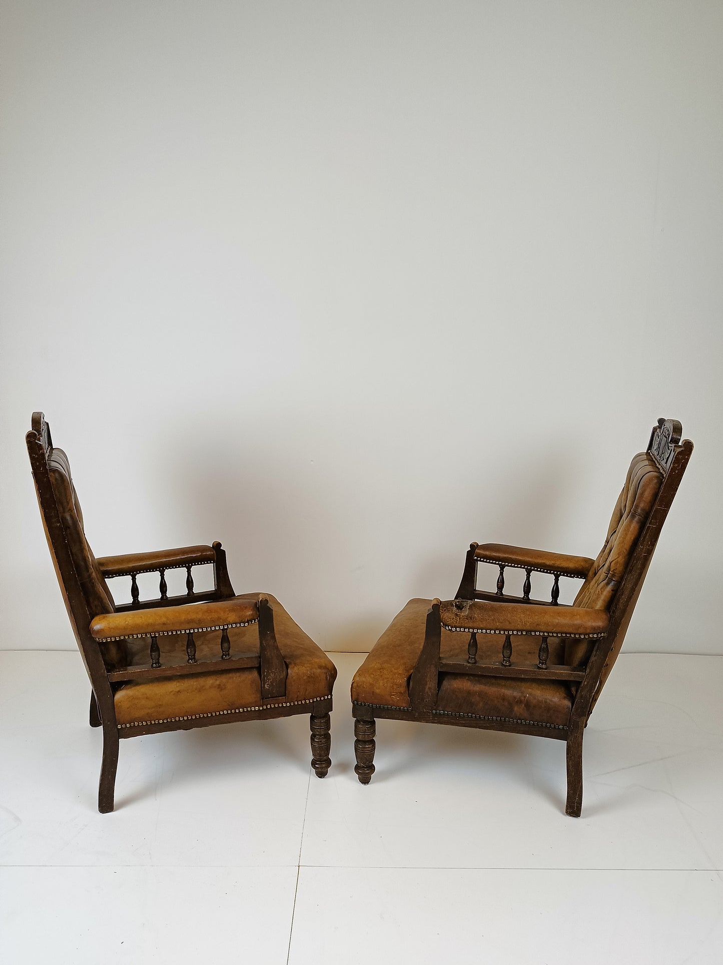 Antique English Leather Armchairs