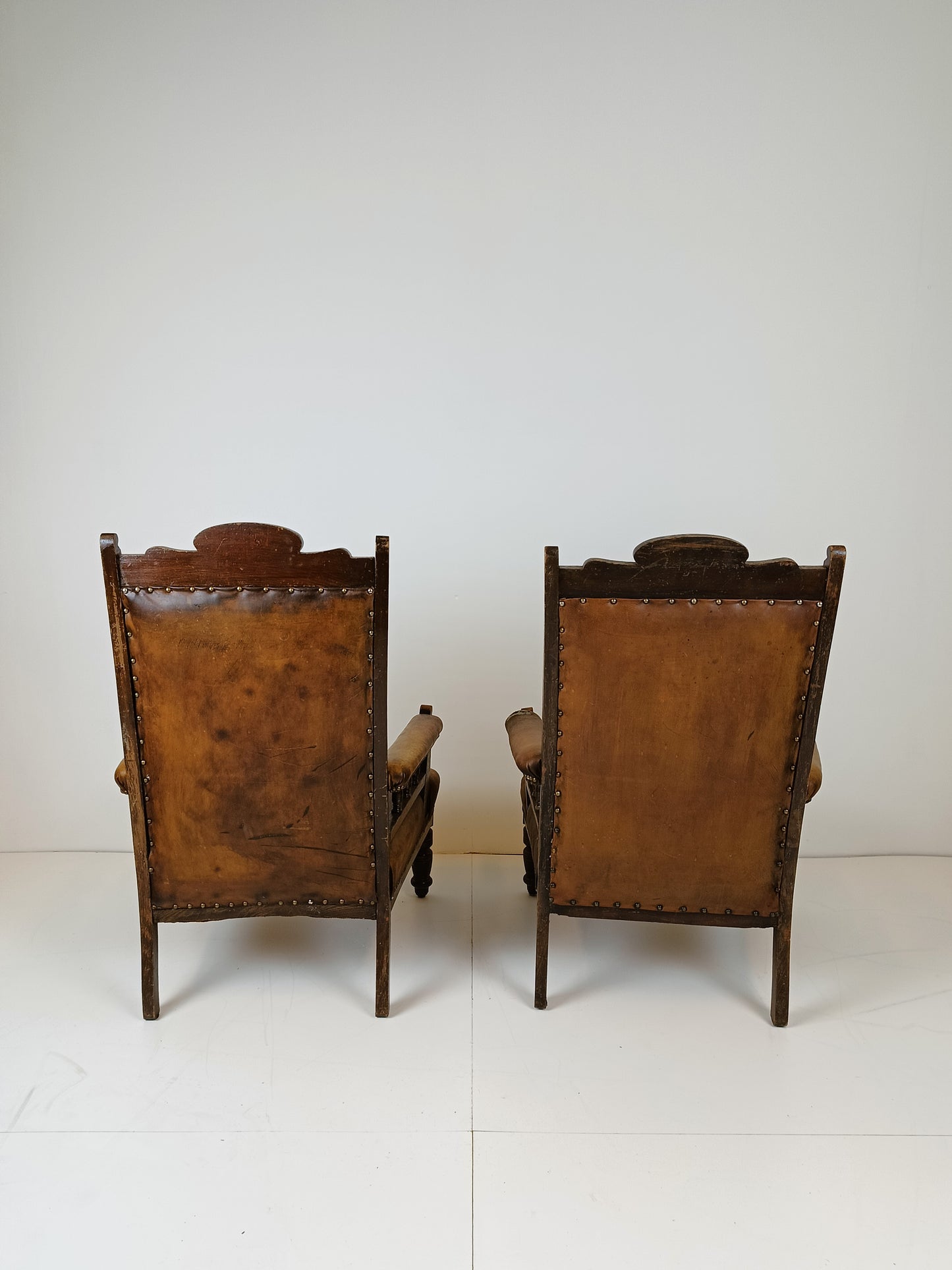 Antique English Leather Armchairs