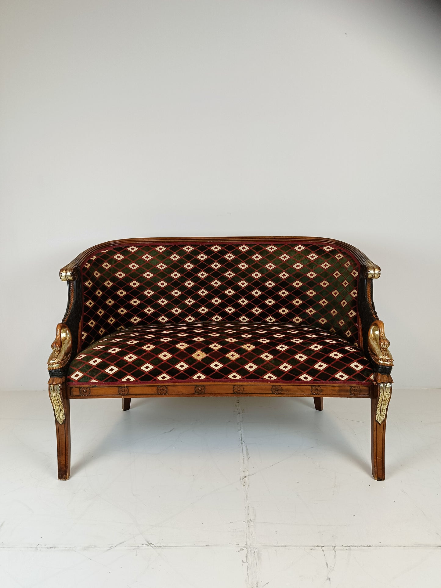 Neoclassical Lacquered Carved Swan Bench