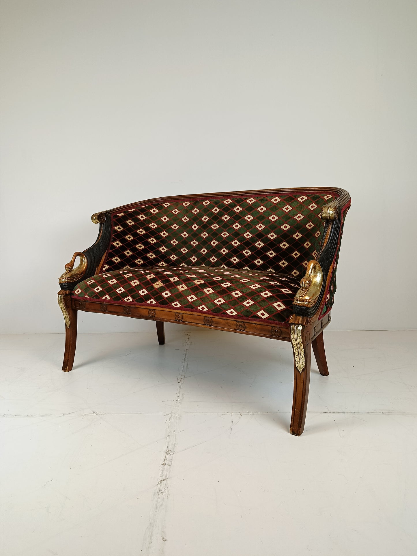 Neoclassical Lacquered Carved Swan Bench
