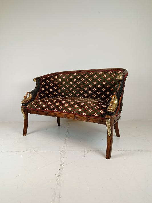 Neoclassical Lacquered Carved Swan Bench