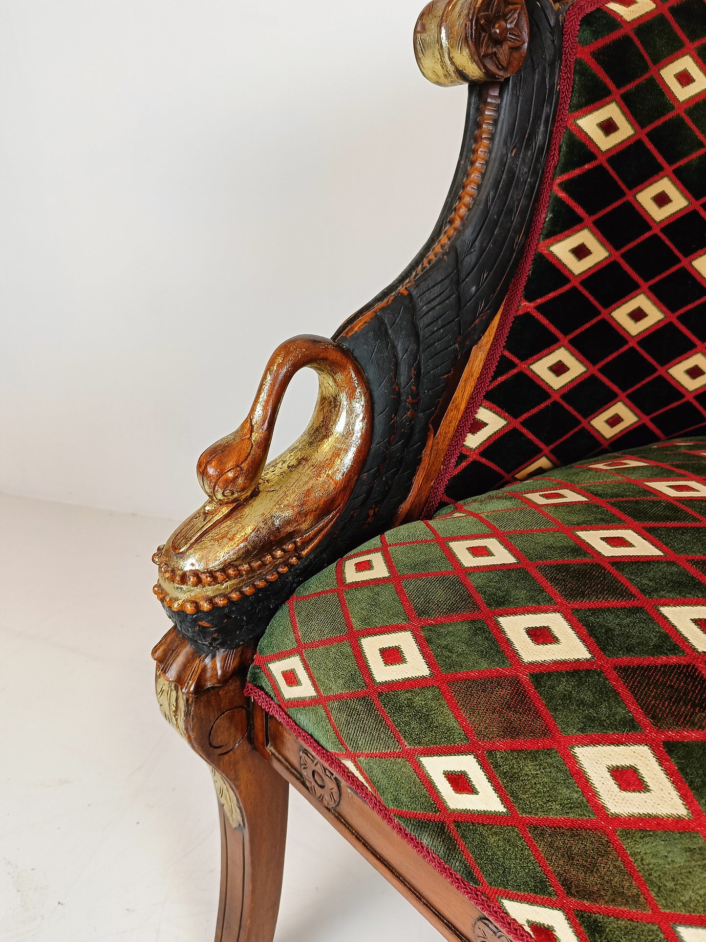 Neoclassical Lacquered Carved Swan Bench