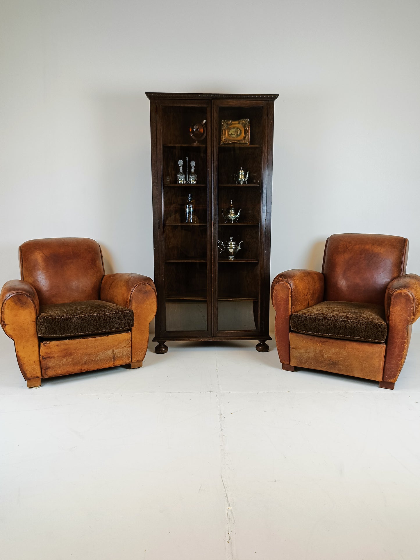 French Antique Sheepskin Club Armchairs 1920