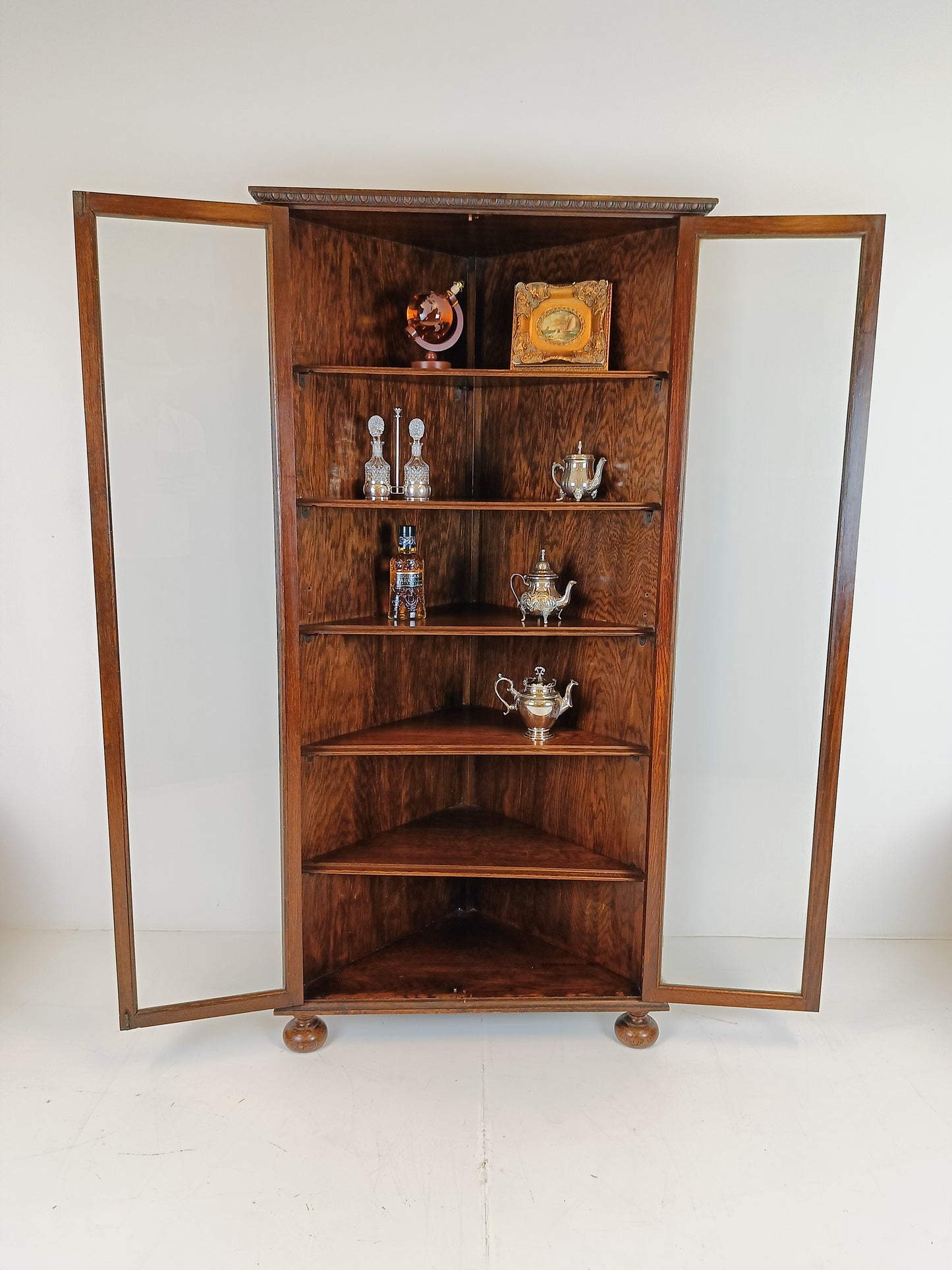 Antique English Corner Cabinet with Display Case