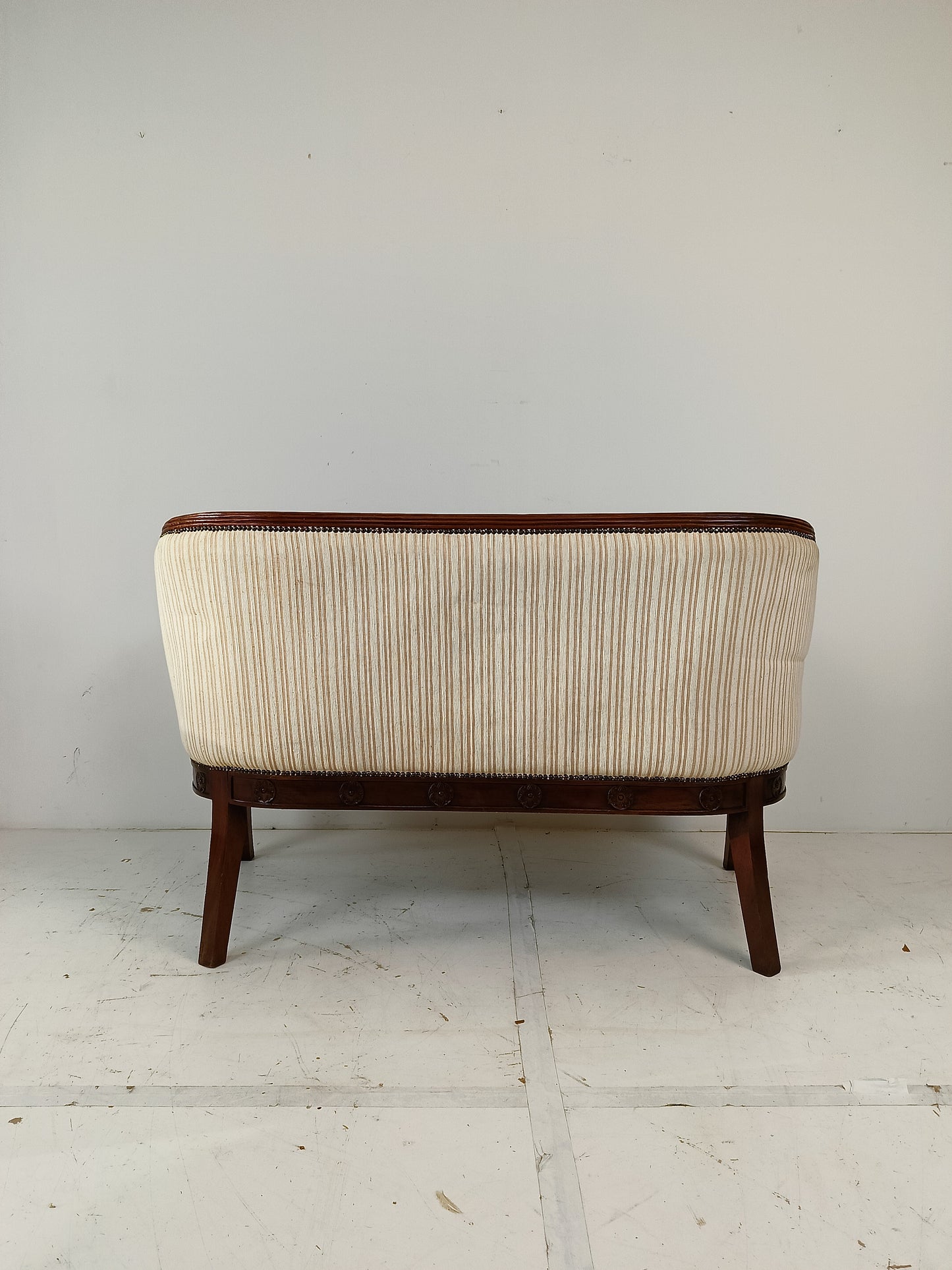 Neoclassical Carved Swan Bench Beige