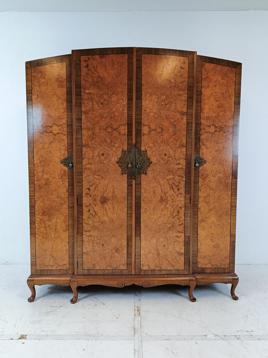 English Burr Walnut Large Waring and Gillow Wardrobe