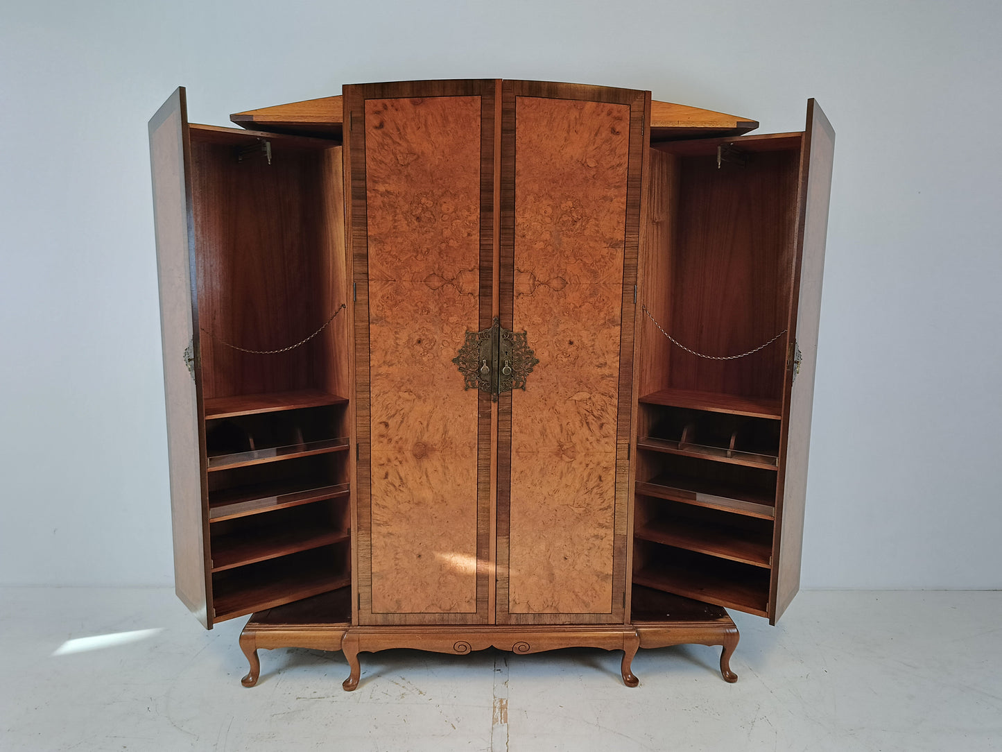 English Burr Walnut Large Waring and Gillow Wardrobe