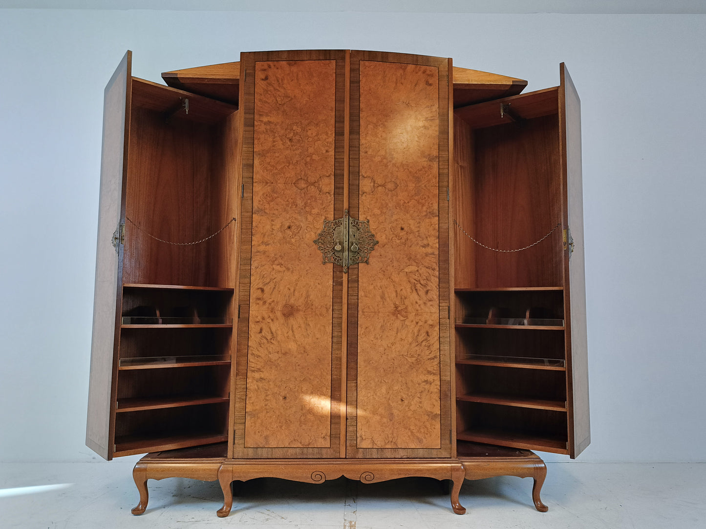English Burr Walnut Large Waring and Gillow Wardrobe