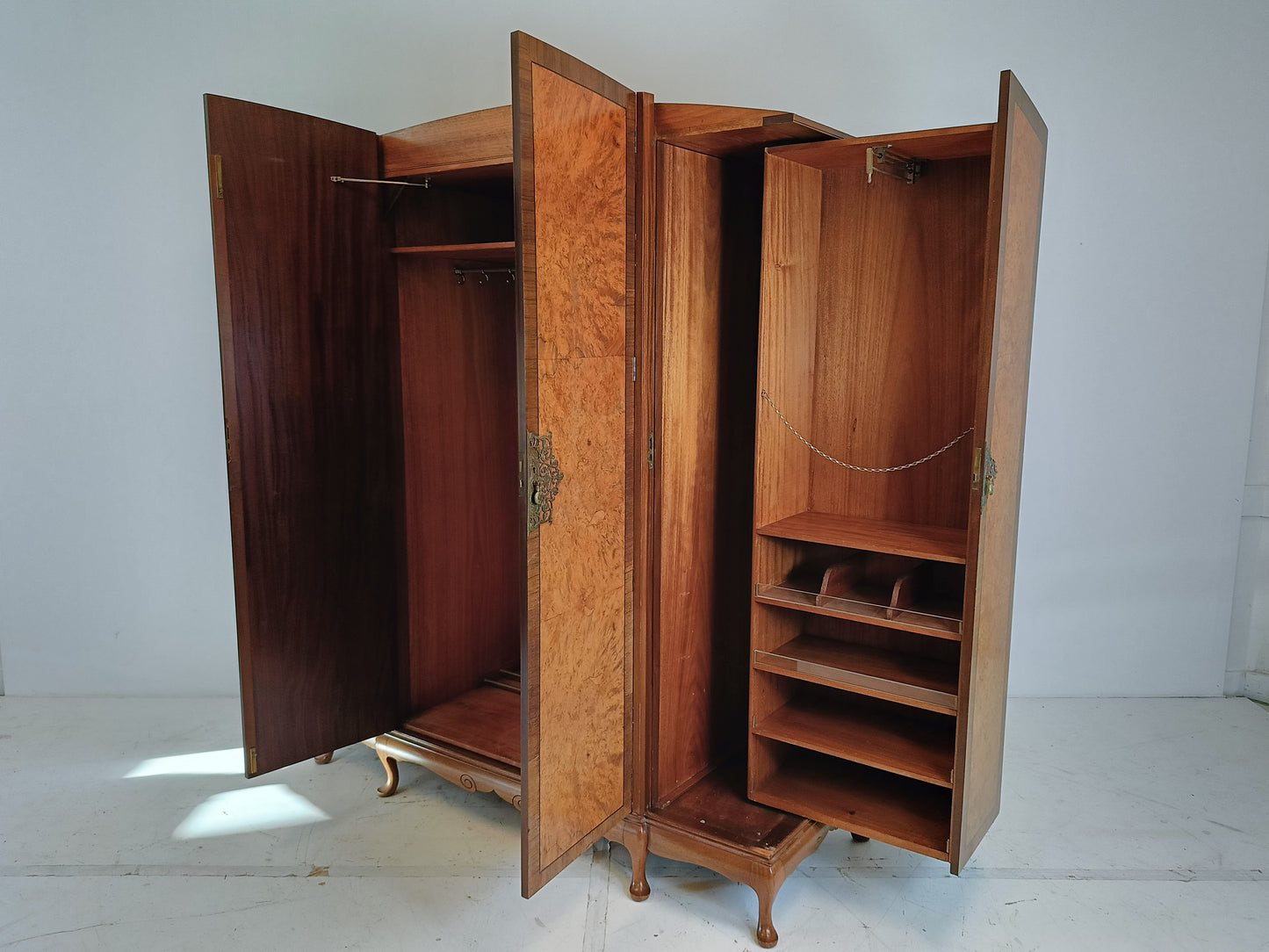 English Burr Walnut Large Waring and Gillow Wardrobe