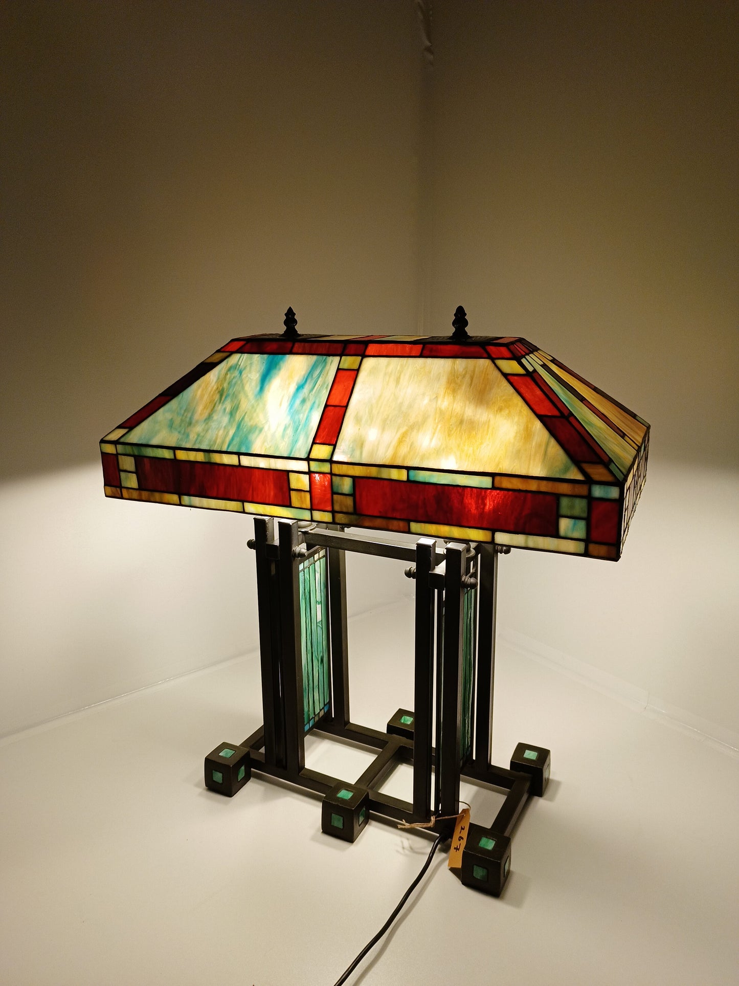 Art Deco Tiffany Glass Bronze Table Lamp
