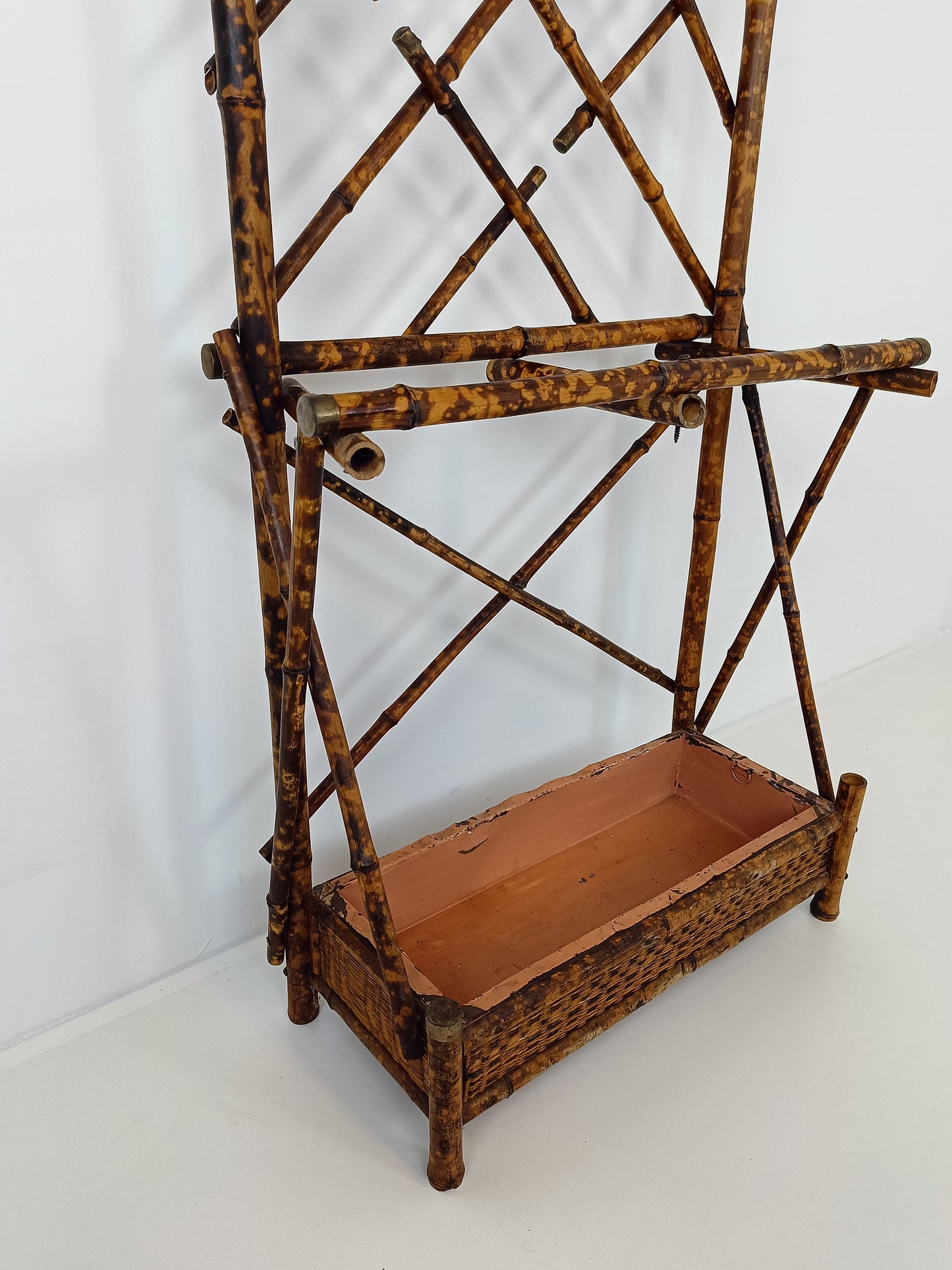 Standing Bamboo Coat Rack With Mirror Around 1920