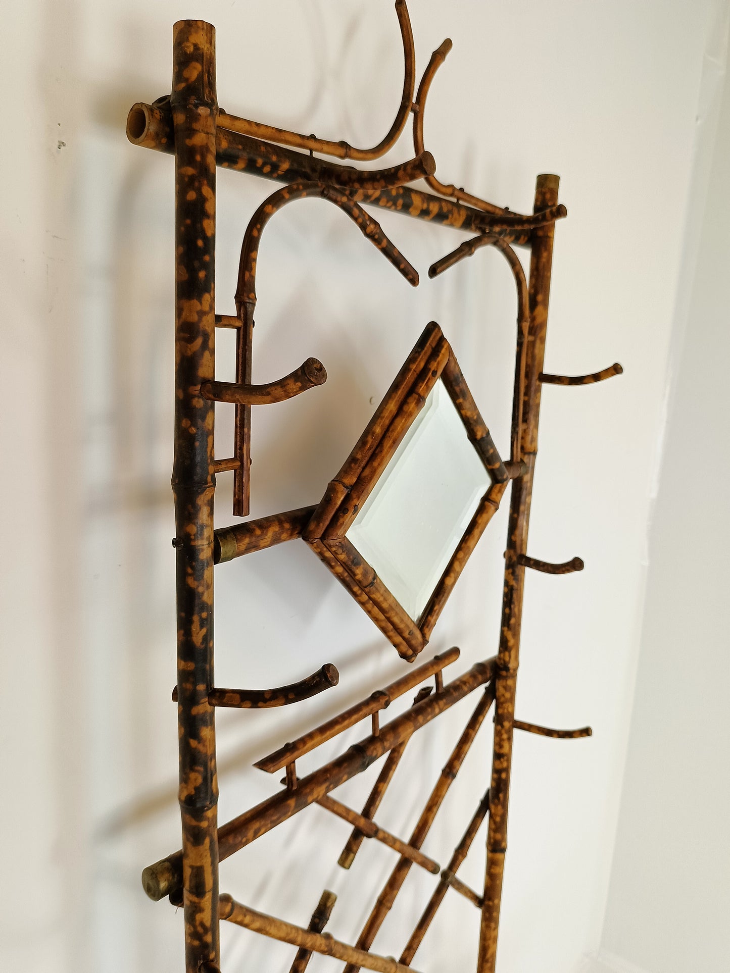 Standing Bamboo Coat Rack With Mirror Around 1920