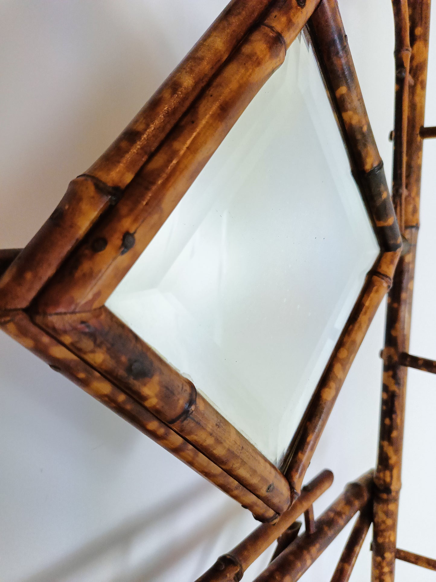 Standing Bamboo Coat Rack With Mirror Around 1920