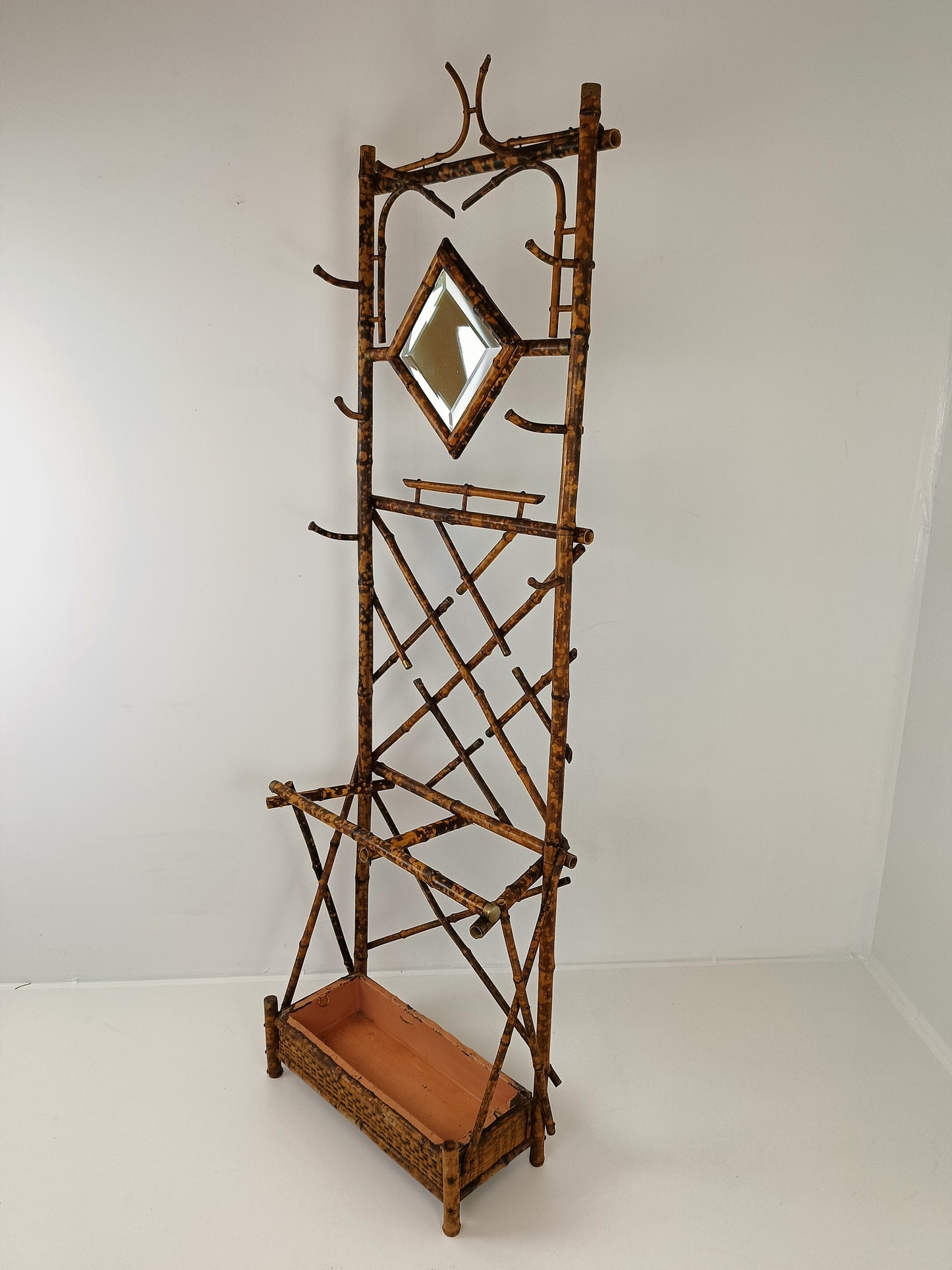 Standing Bamboo Coat Rack With Mirror Around 1920