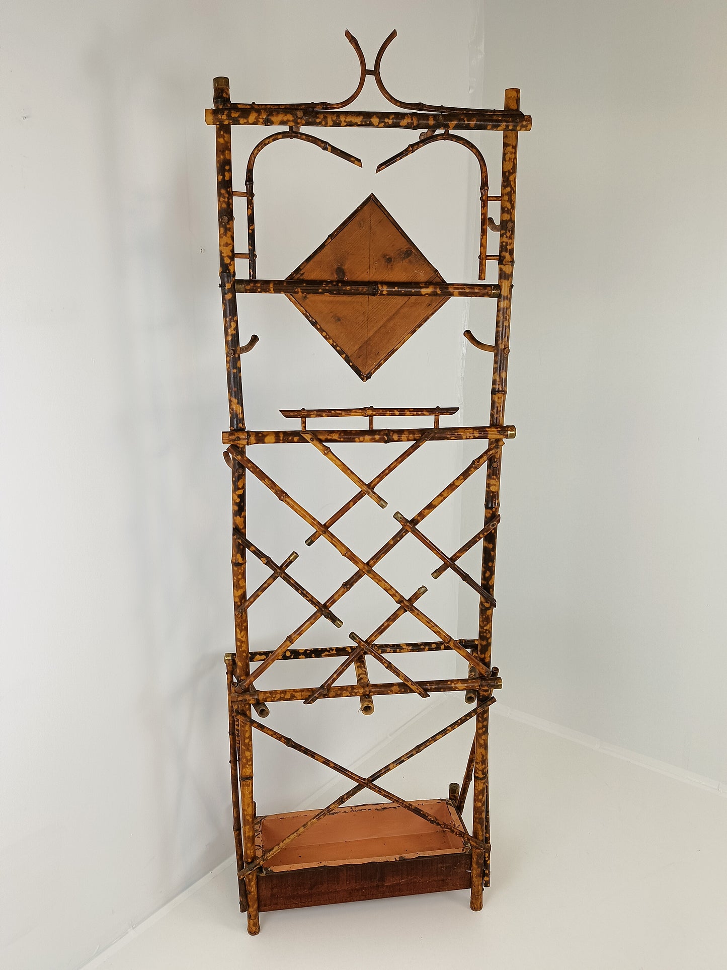 Standing Bamboo Coat Rack With Mirror Around 1920