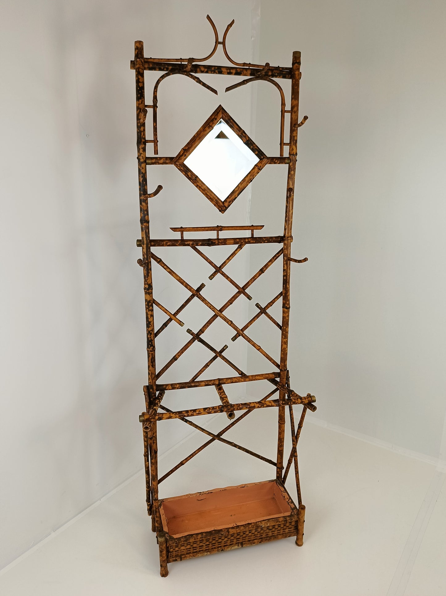 Standing Bamboo Coat Rack With Mirror Around 1920