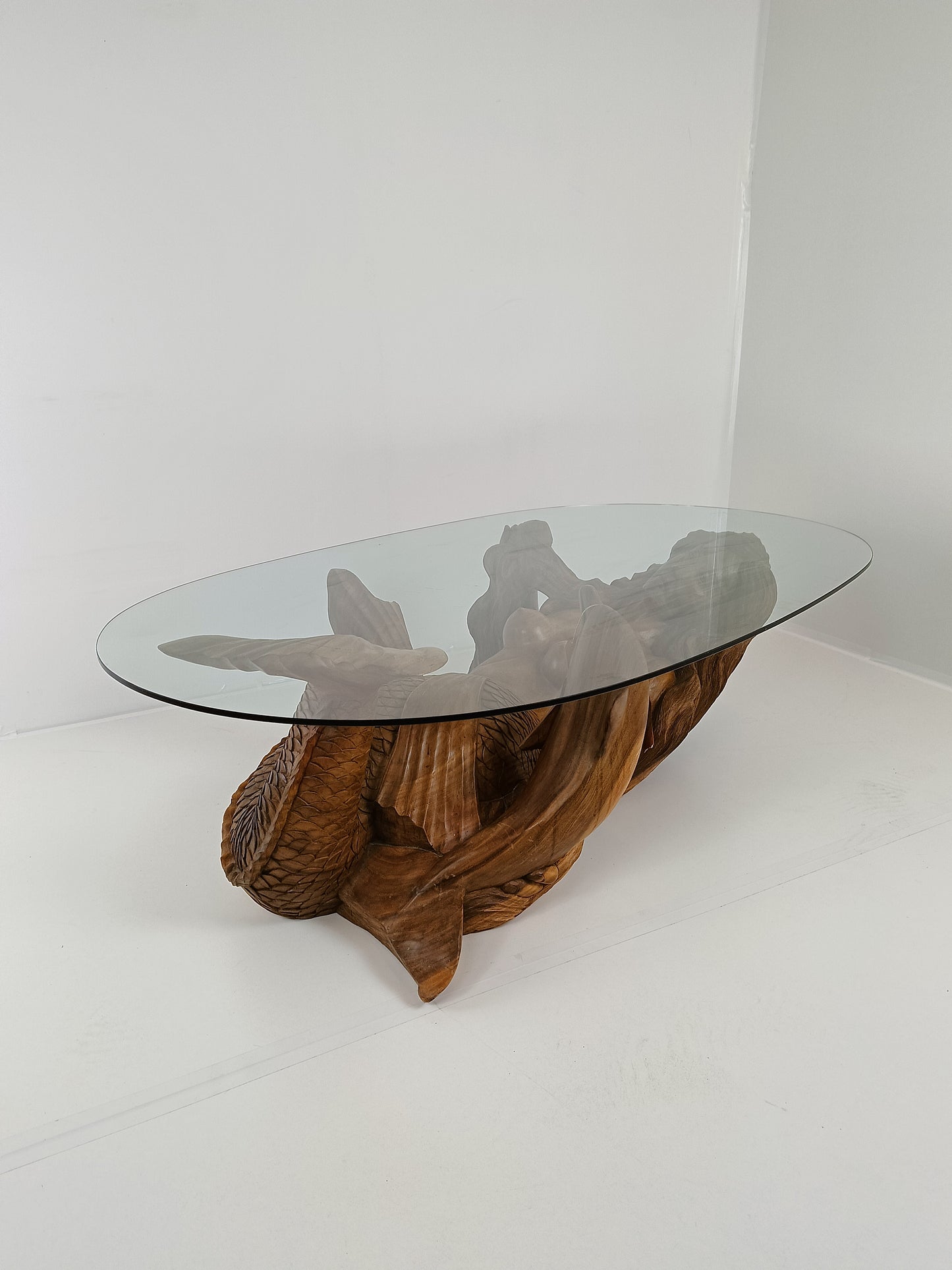 Wooden Mermaid Coffee Table With Glass Top