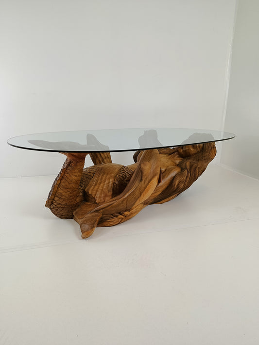 Wooden Mermaid Coffee Table With Glass Top