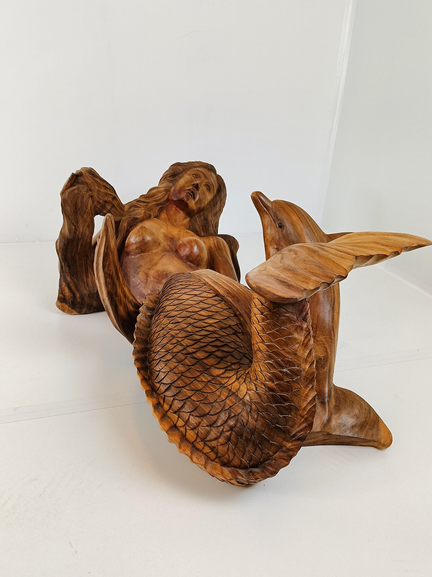 Wooden Mermaid Coffee Table With Glass Top