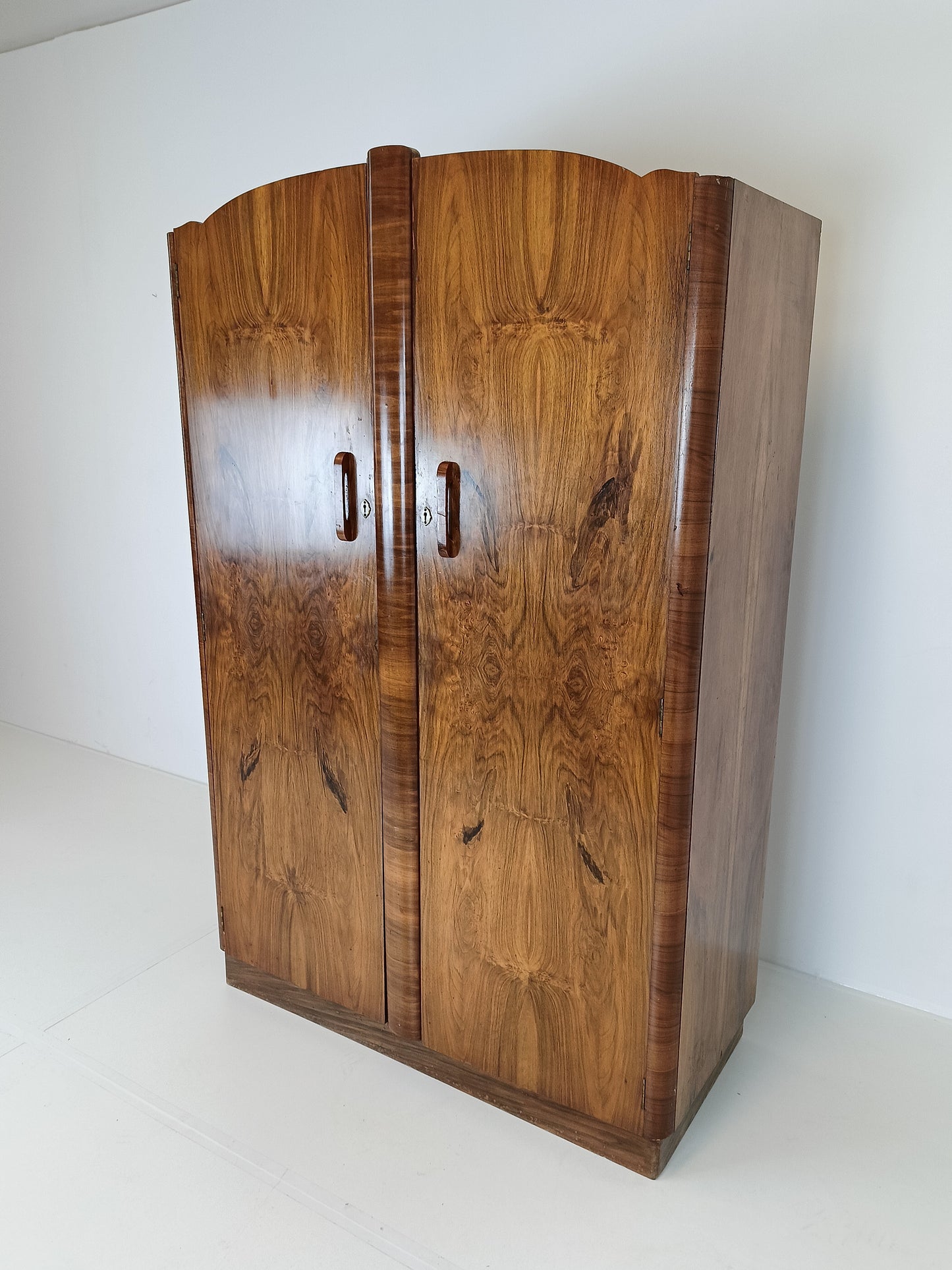 Beautiful English Art Deco Burrnut Wardrobe
