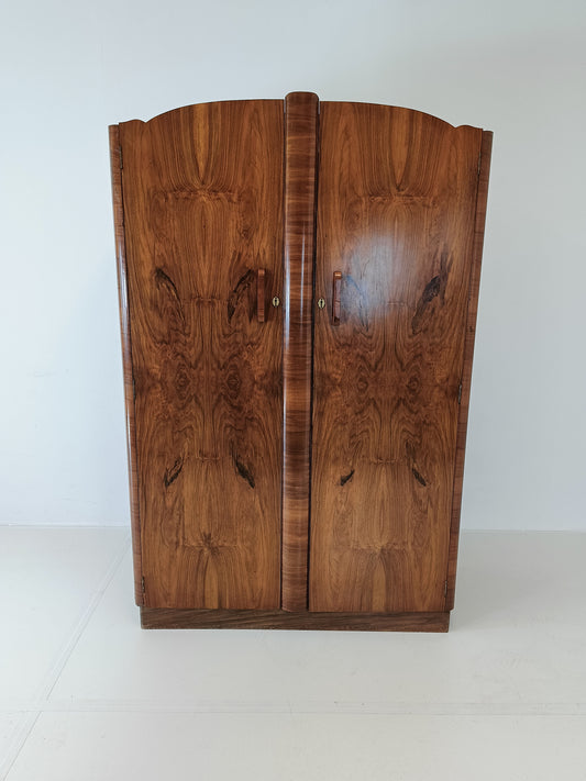 Beautiful English Art Deco Burrnut Wardrobe