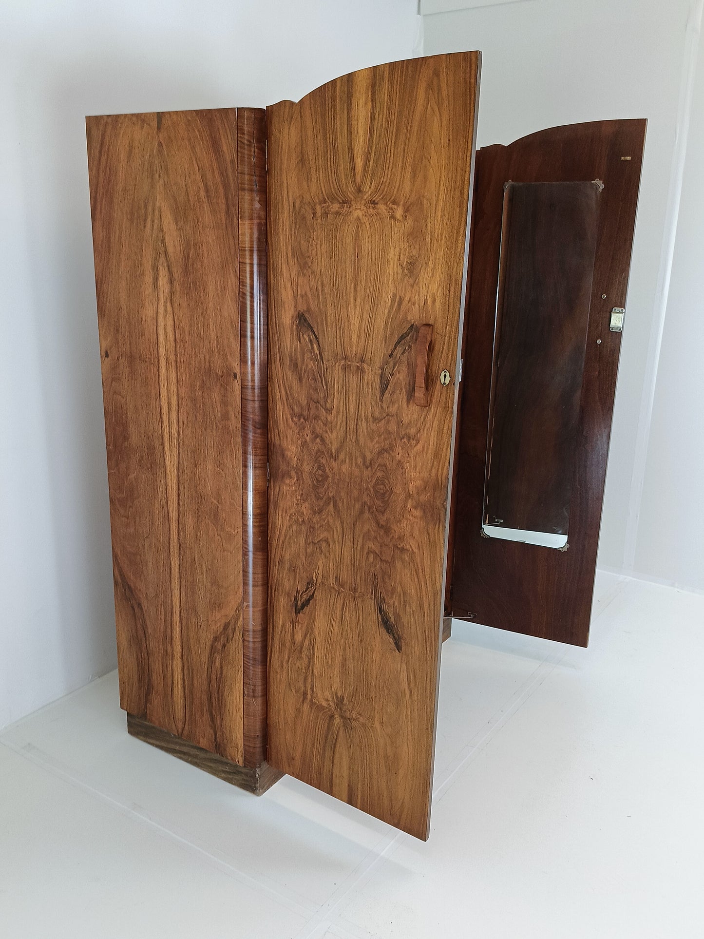 Beautiful English Art Deco Burrnut Wardrobe