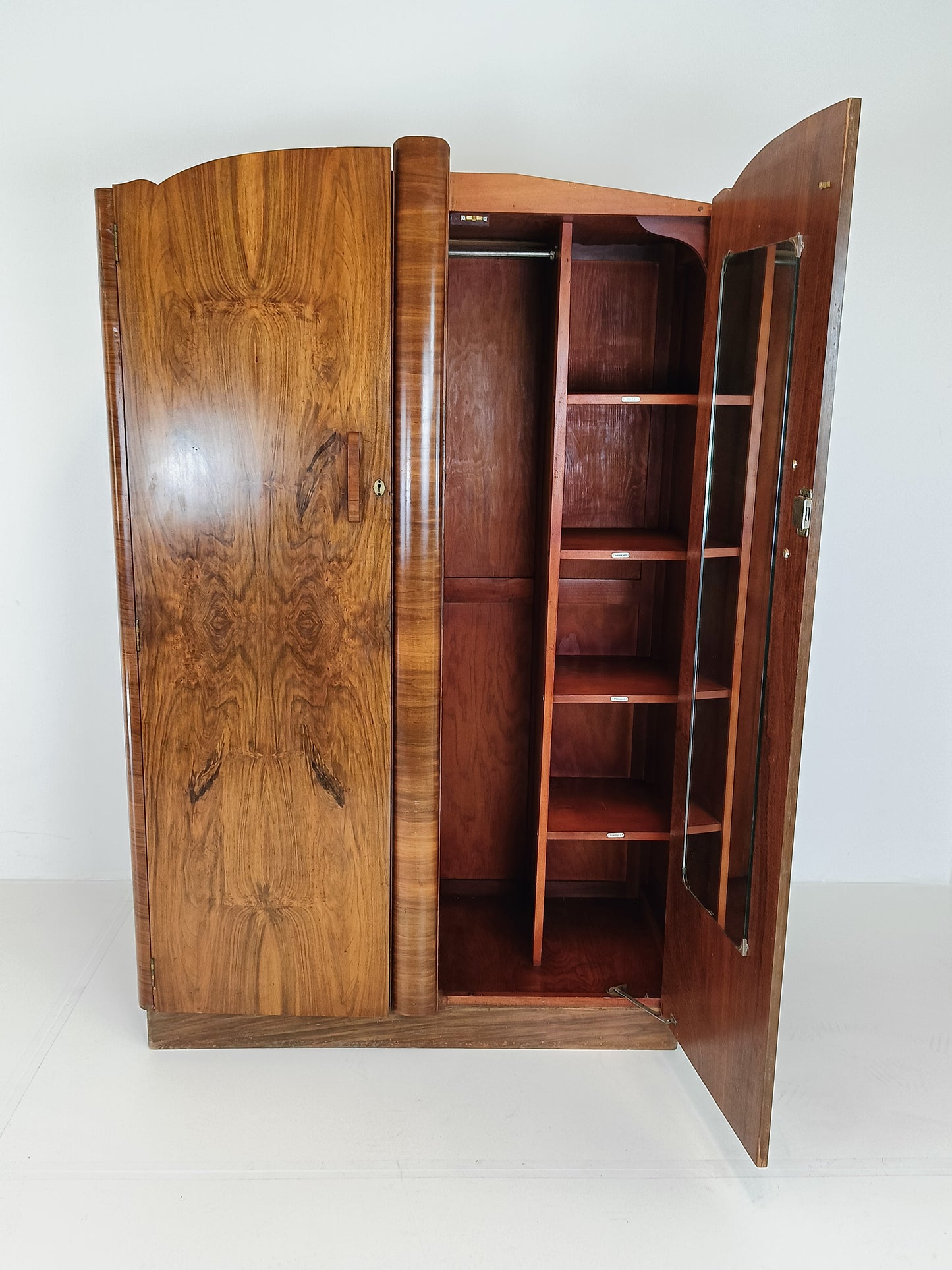 Beautiful English Art Deco Burrnut Wardrobe