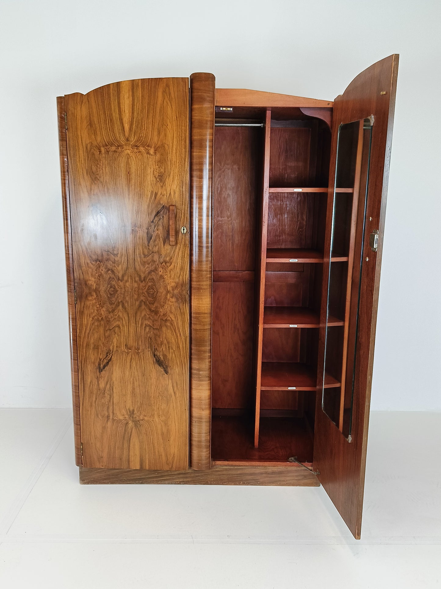 Beautiful English Art Deco Burrnut Wardrobe