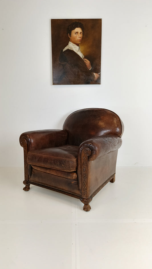 Stunning Antique Sheep Leather  Club Chair