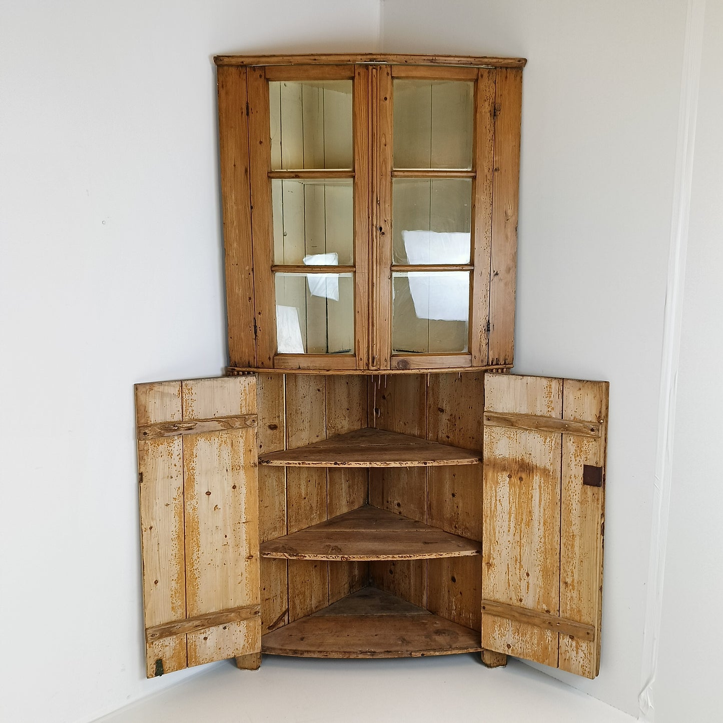 Unique Antique Pine Corner Cabinet