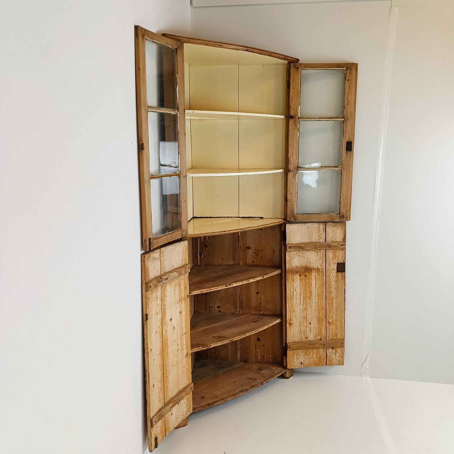 Unique Antique Pine Corner Cabinet