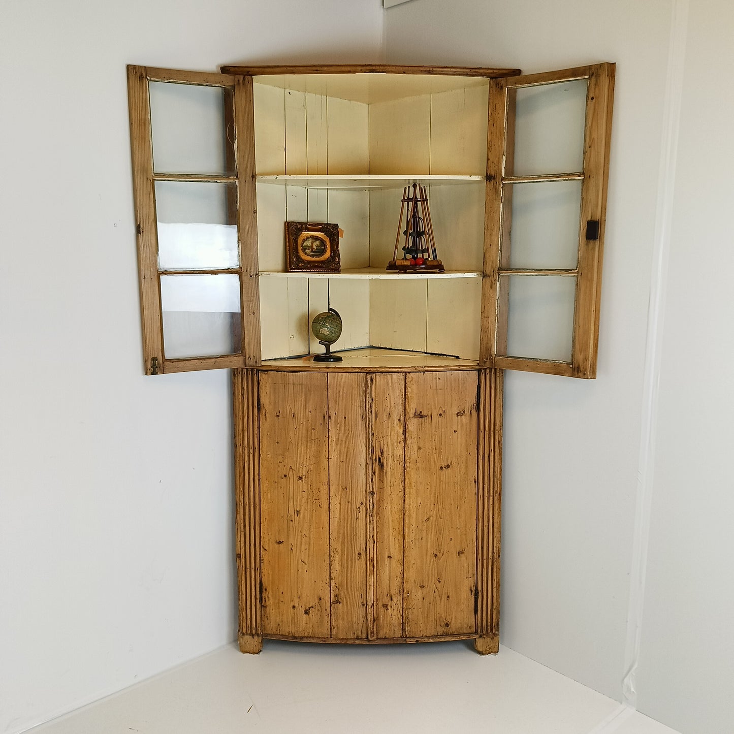 Unique Antique Pine Corner Cabinet