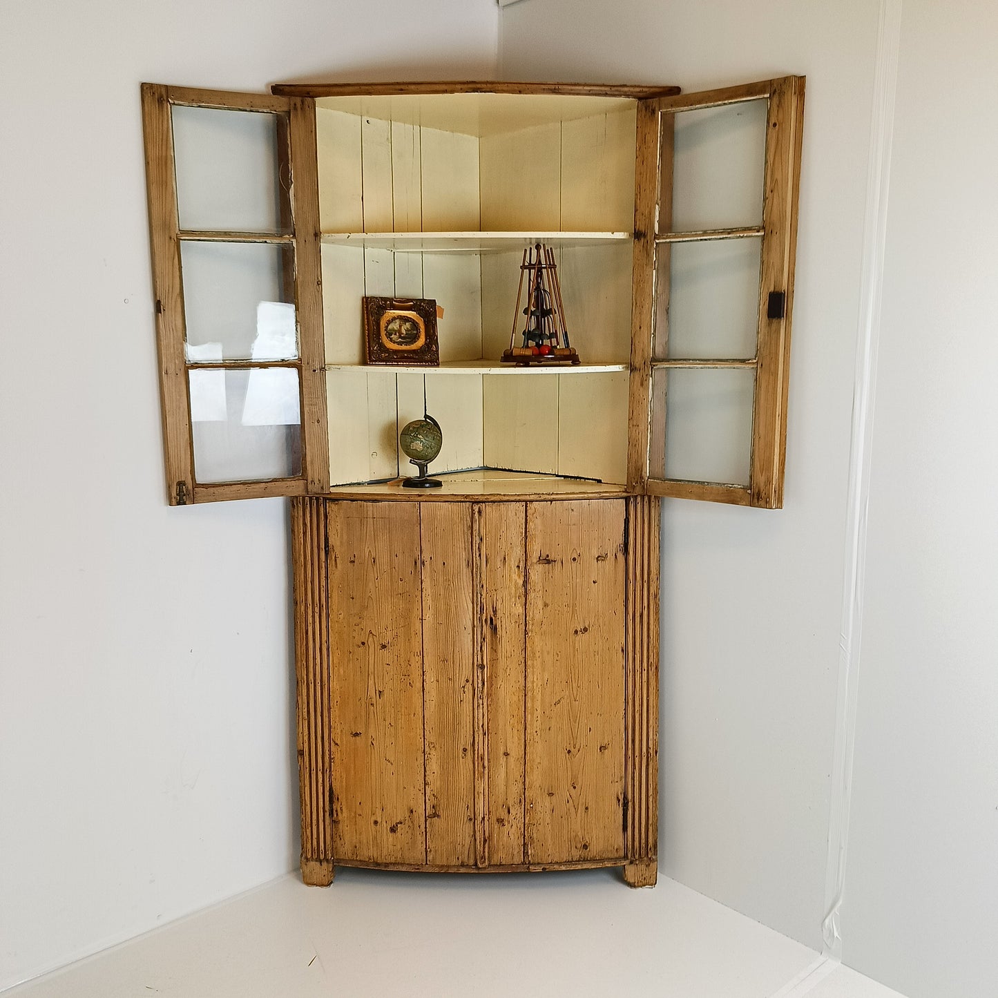 Unique Antique Pine Corner Cabinet