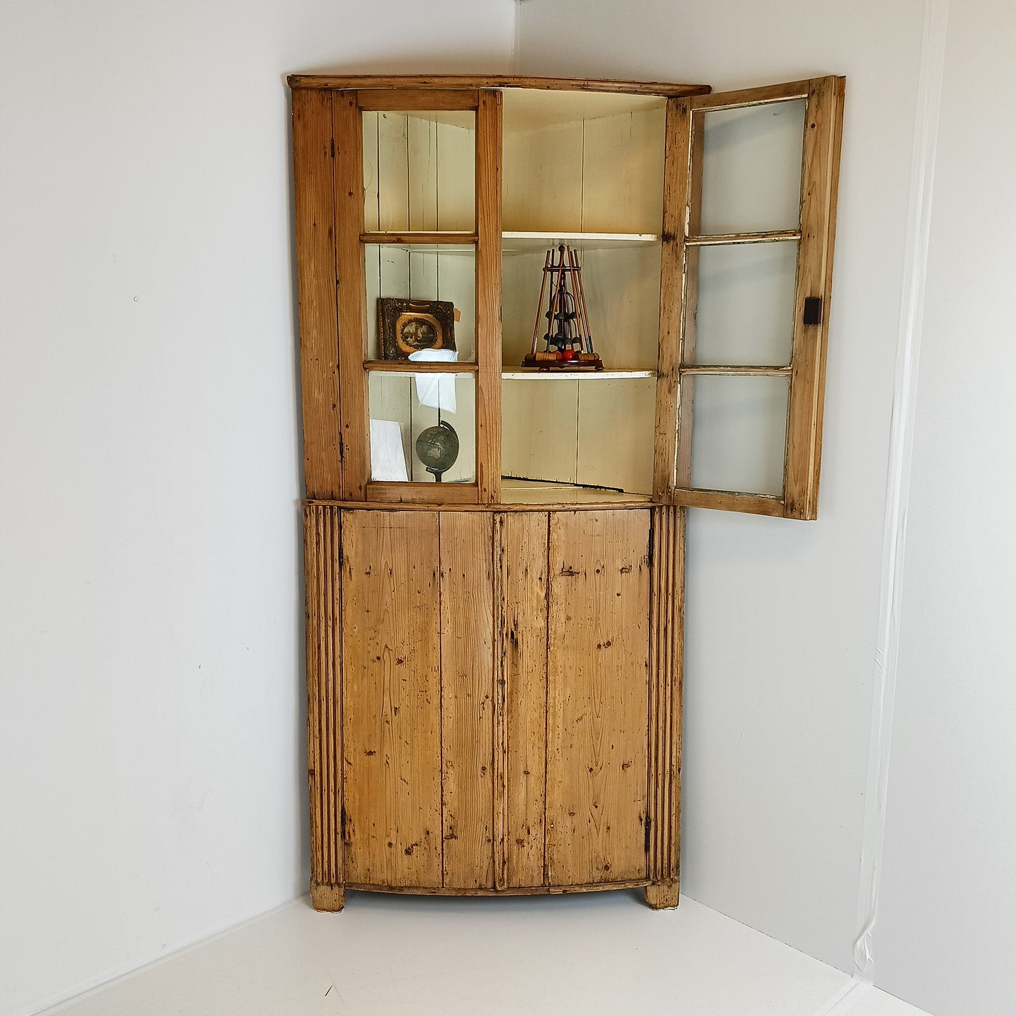 Unique Antique Pine Corner Cabinet