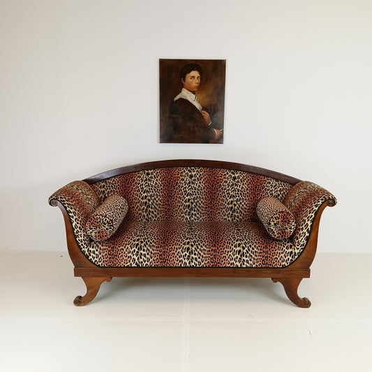 Biedermeyer Style Sofa In Leopard Trim