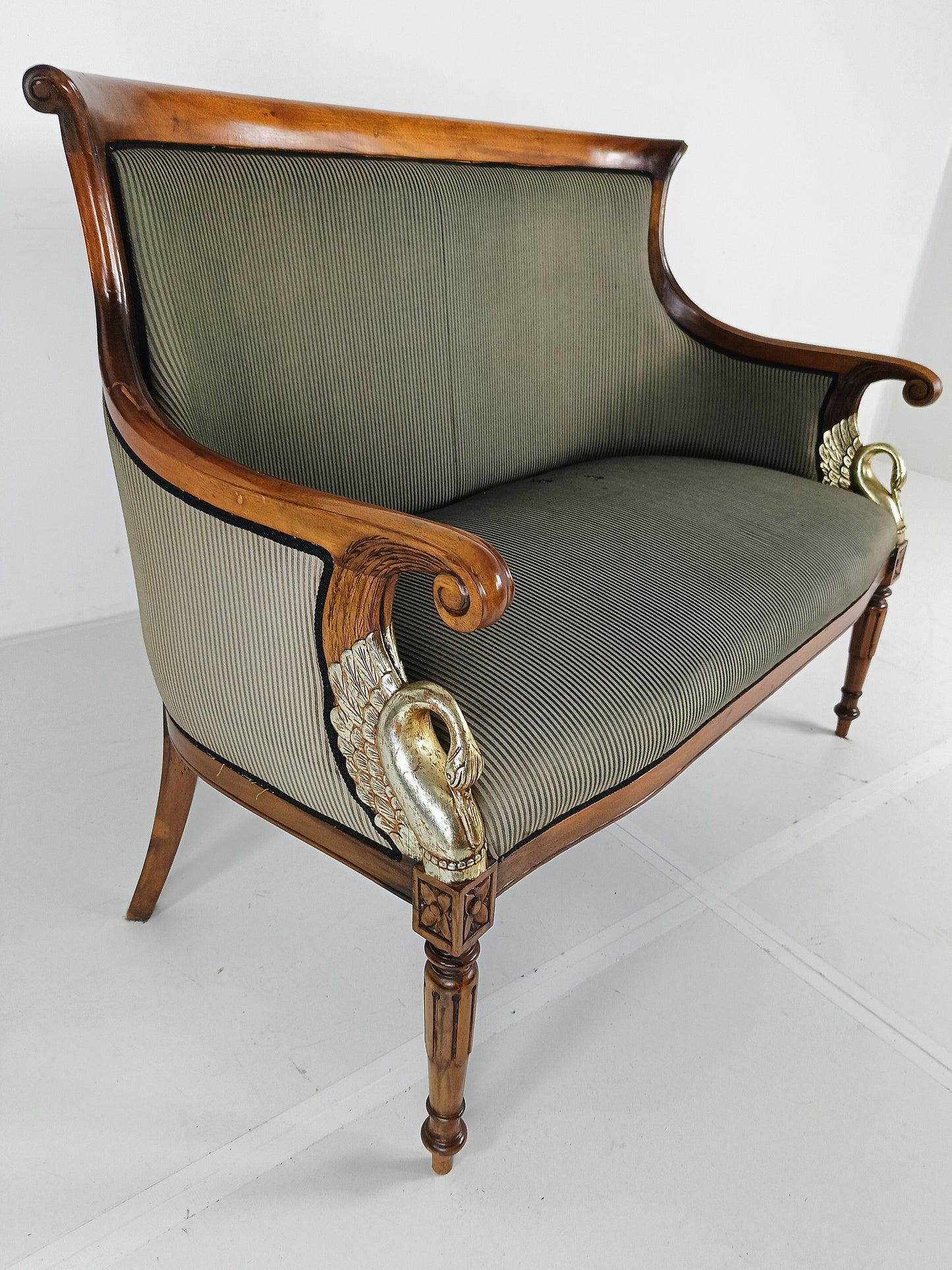 Neoclassical Carved Swan Bench