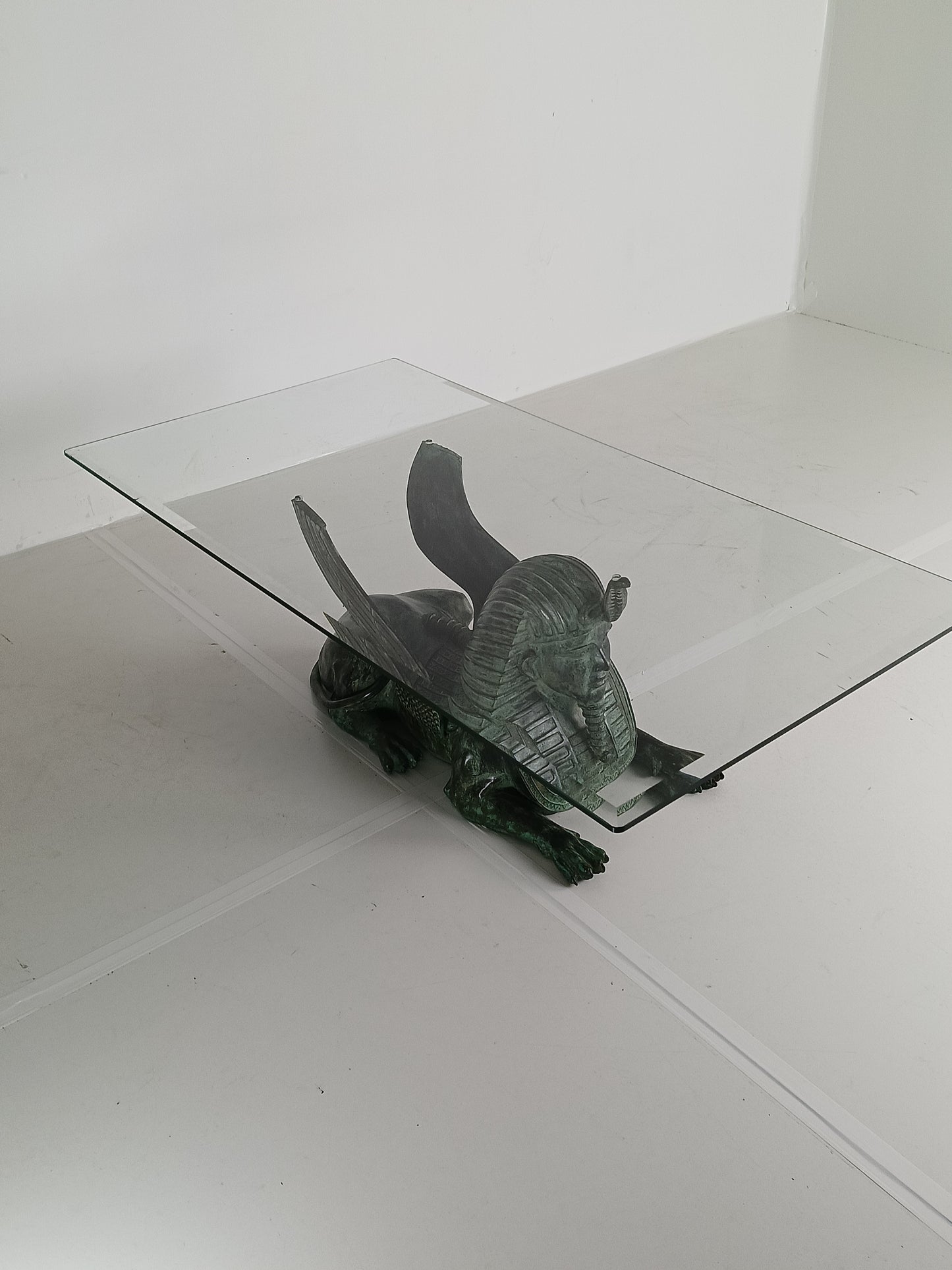 Bronze Sphinx Table With Glass Top
