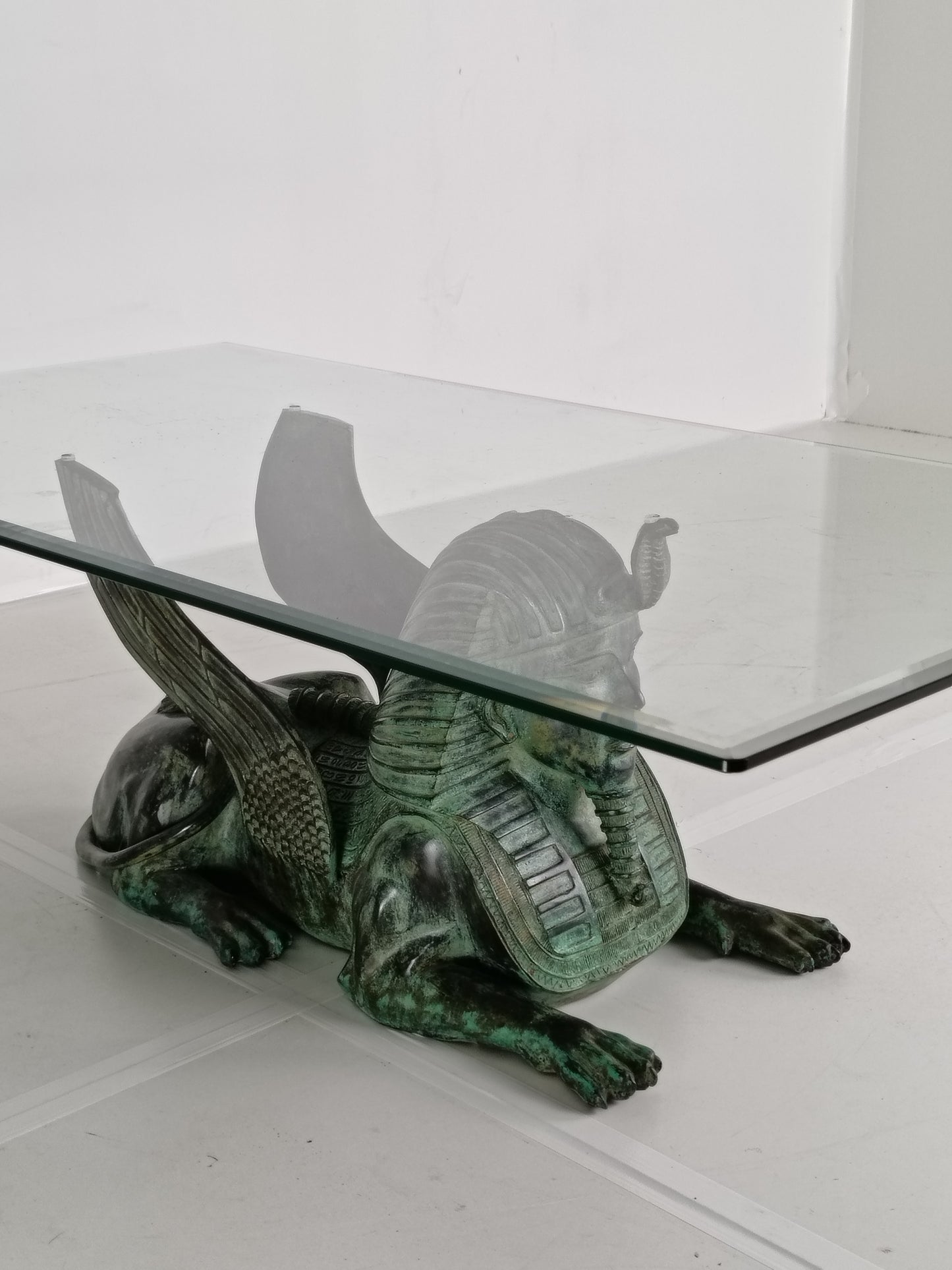 Bronze Sphinx Table With Glass Top