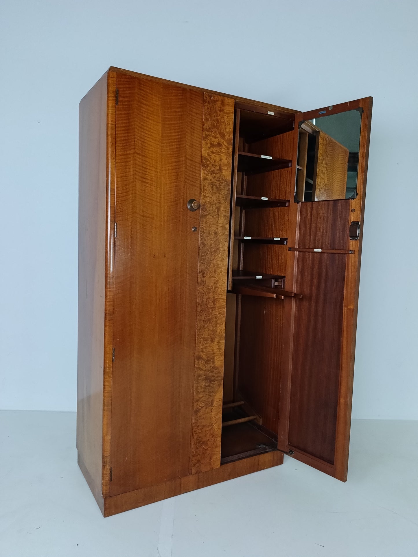 Stunning English Art Deco Burrnut Wardrobe
