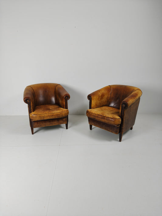 Amazing Patinated Sheep Leather Set of Chairs