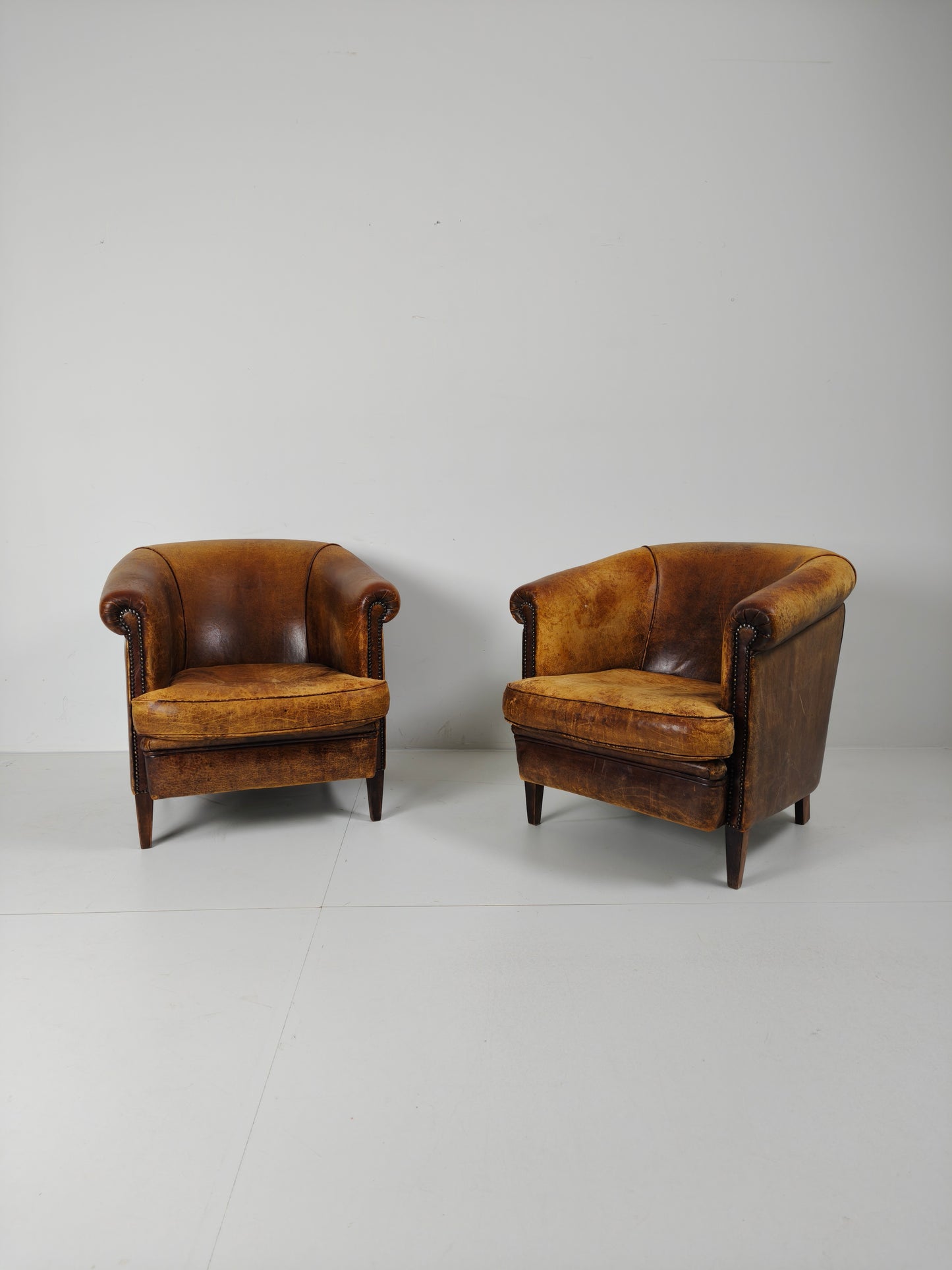 Amazing Patinated Sheep Leather Set of Chairs