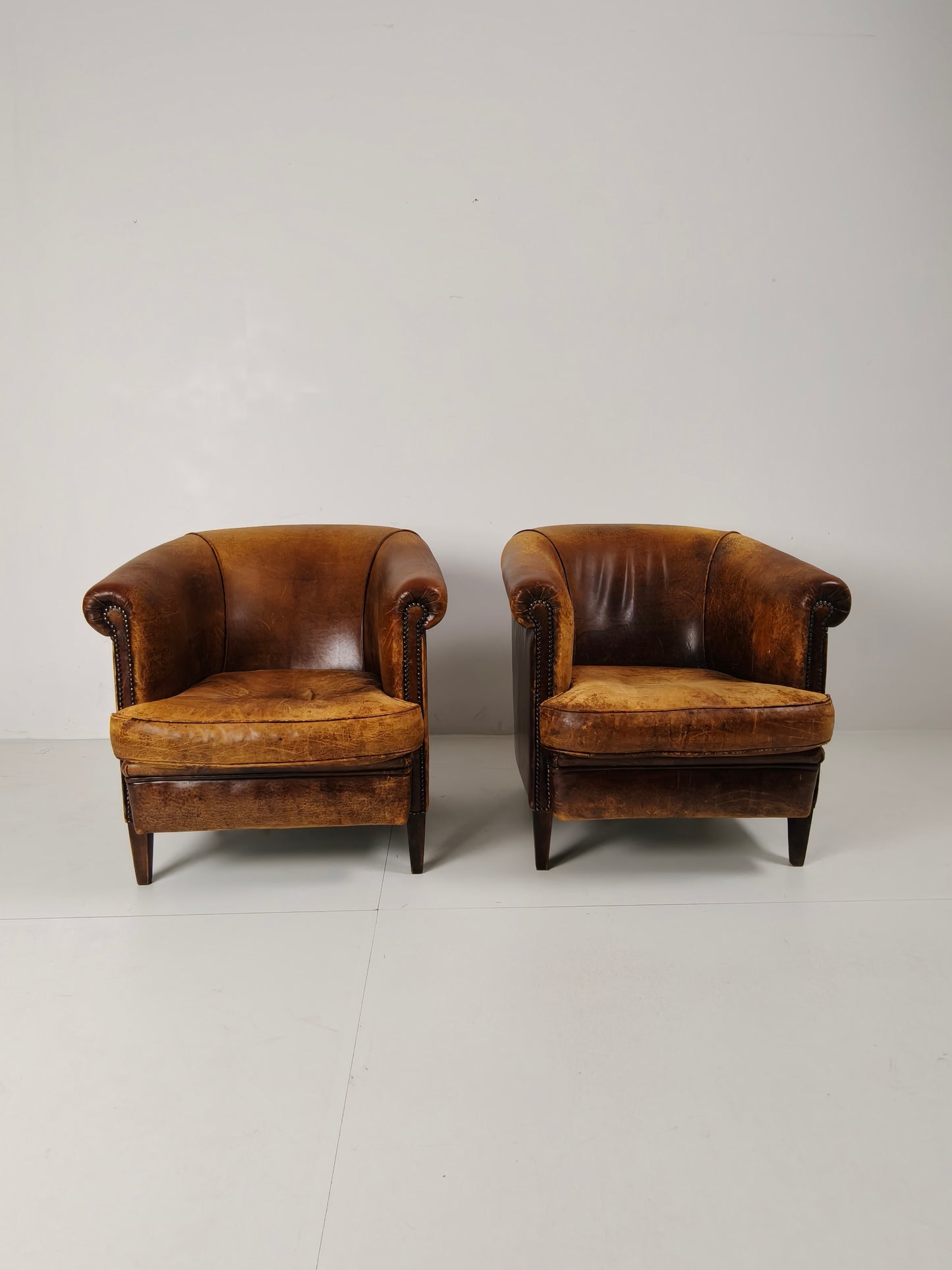 Amazing Patinated Sheep Leather Set of Chairs