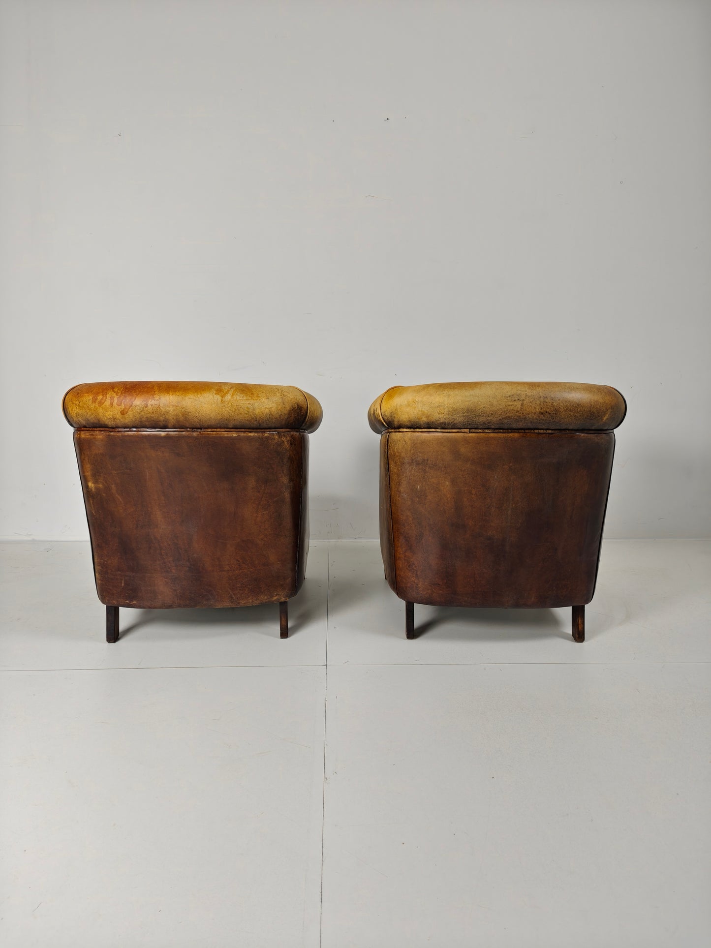 Amazing Patinated Sheep Leather Set of Chairs