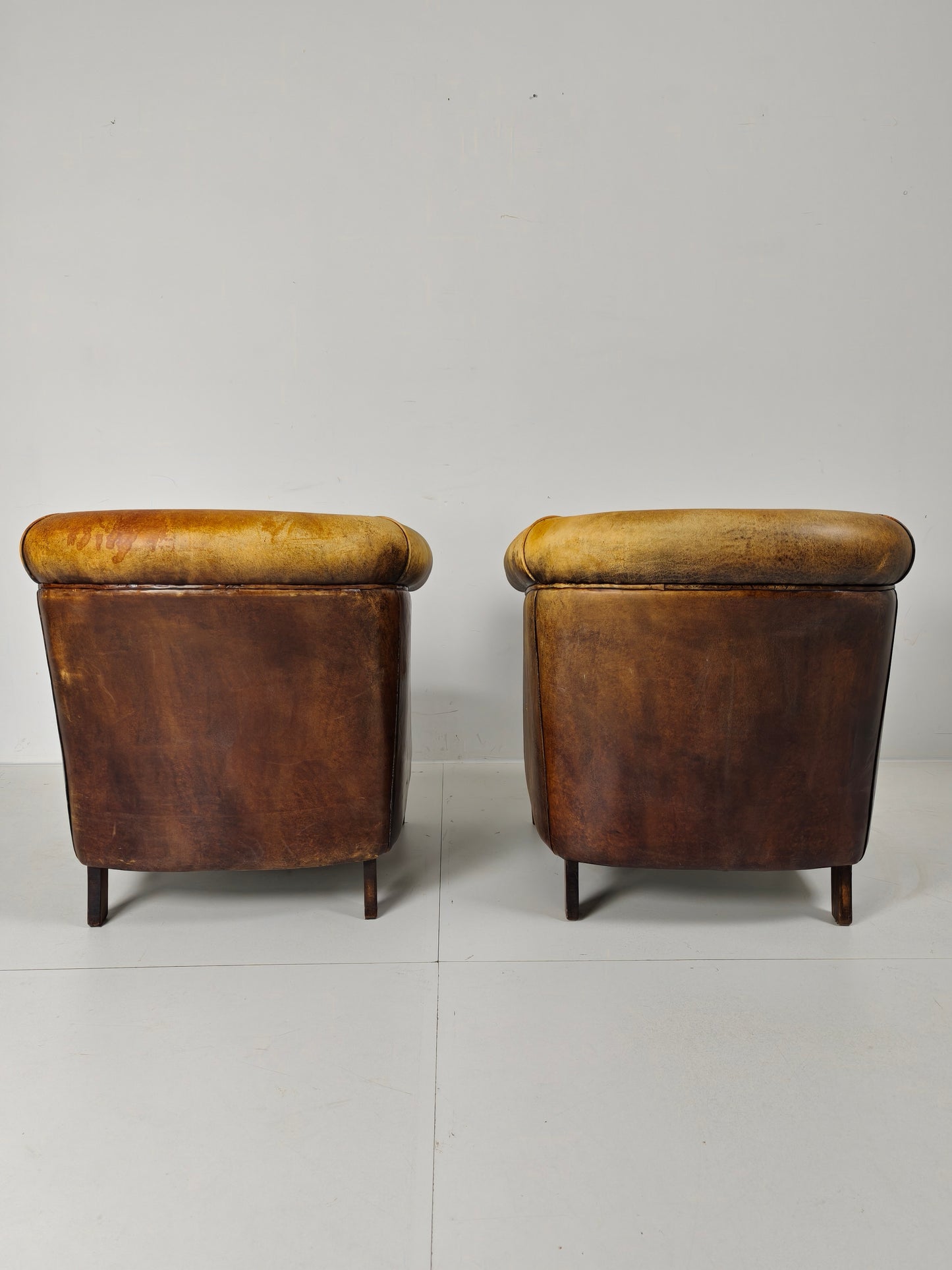Amazing Patinated Sheep Leather Set of Chairs