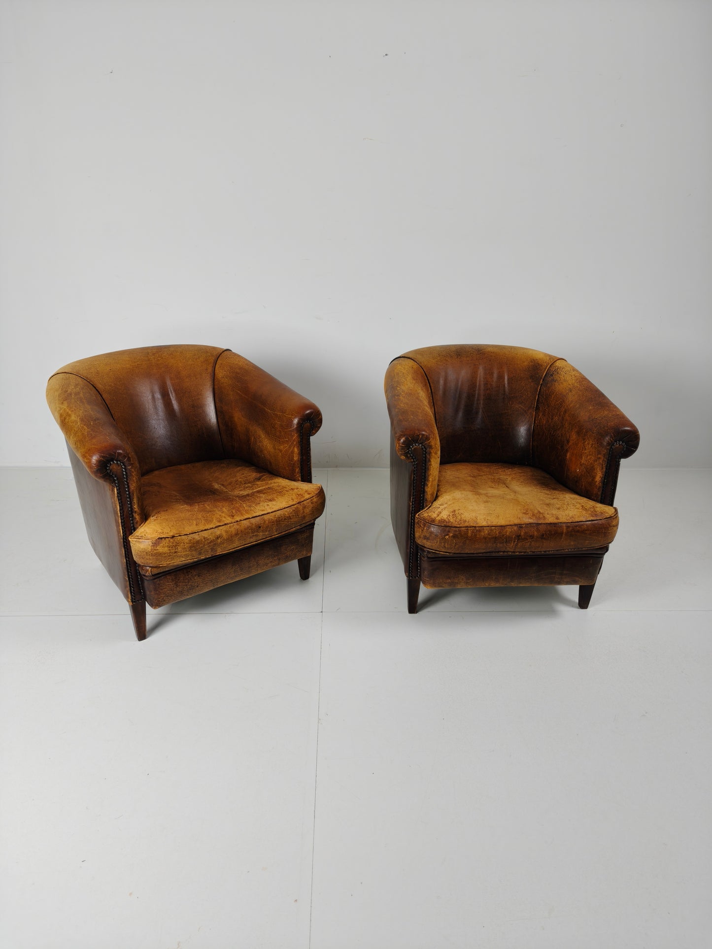 Amazing Patinated Sheep Leather Set of Chairs
