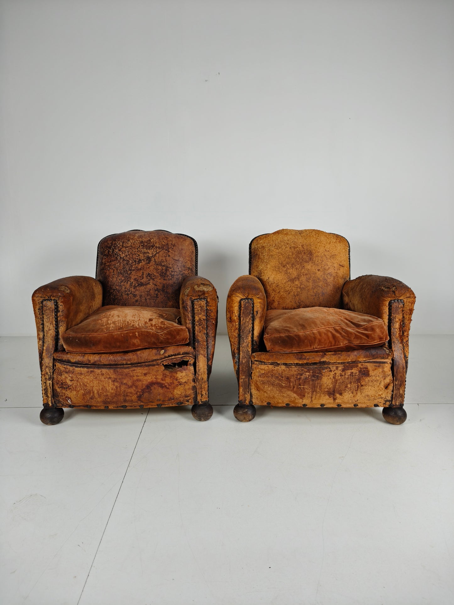 Pair of Antique 19th Century French Club Chairs – Sheep Leather