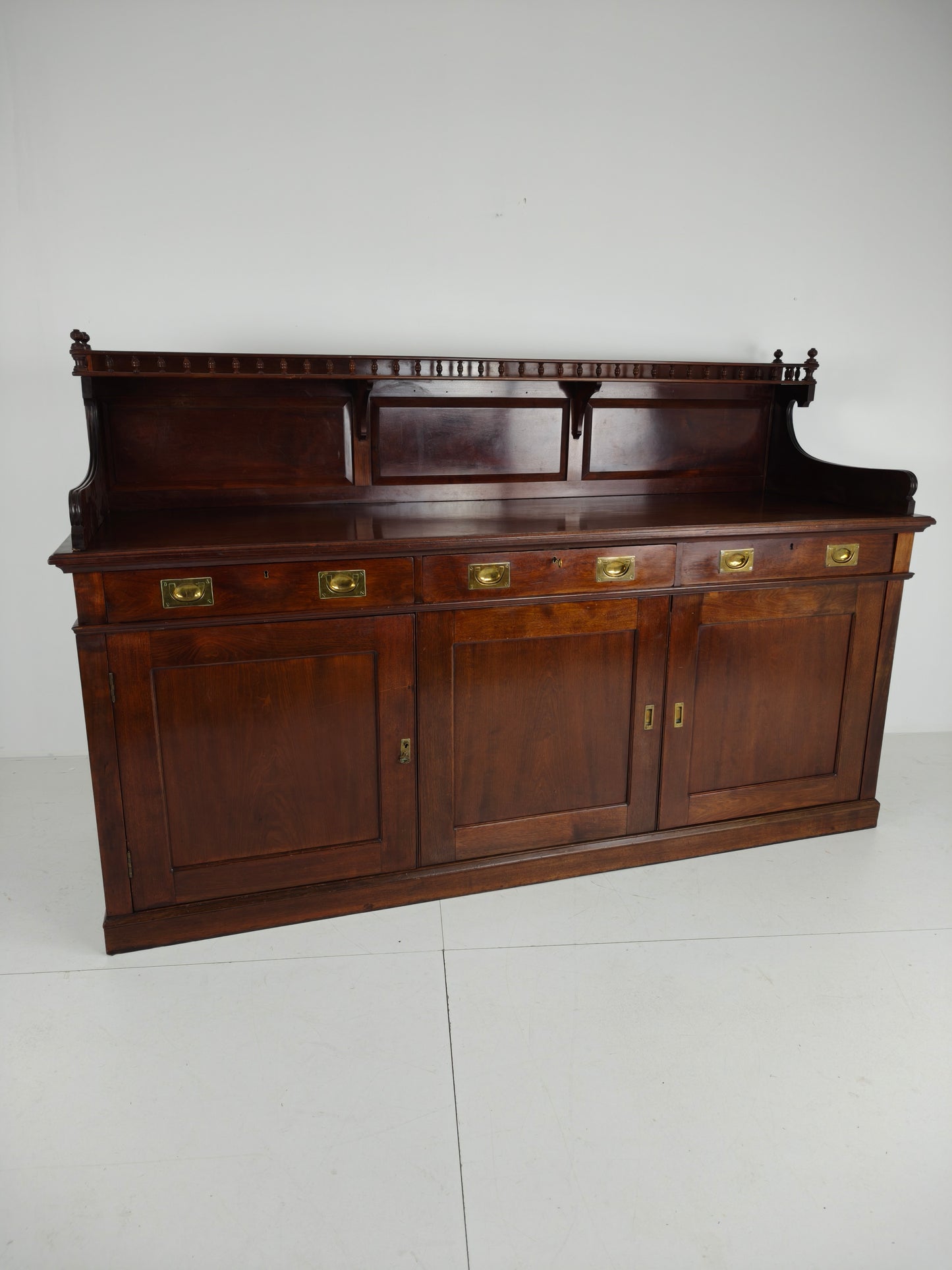 Early 20th-Century English Mahogany Dresser / Sideboard – Brass Campaign Hardware