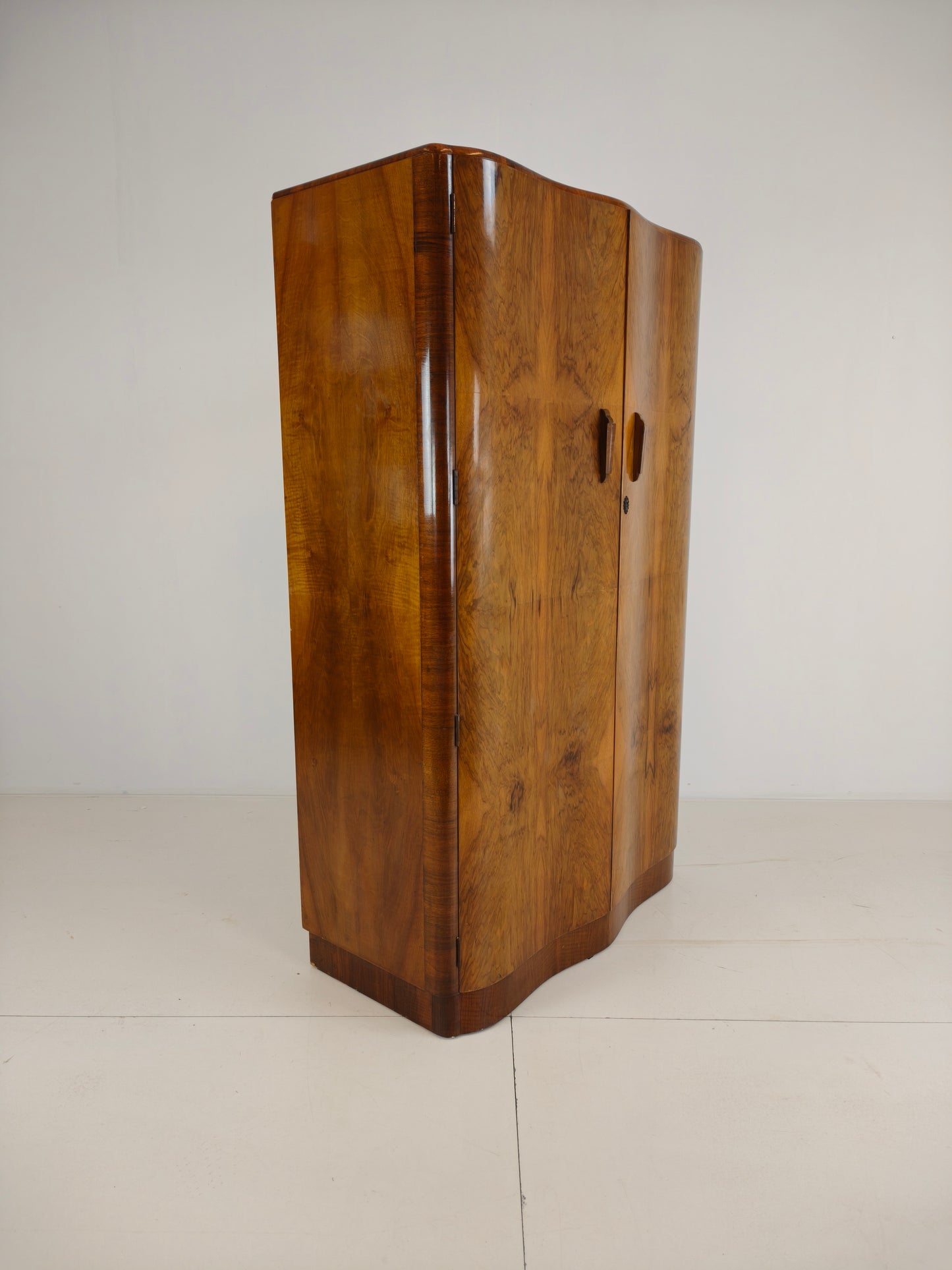 Stunning English Art Deco Burr Walnut Wardrobe – 1930s