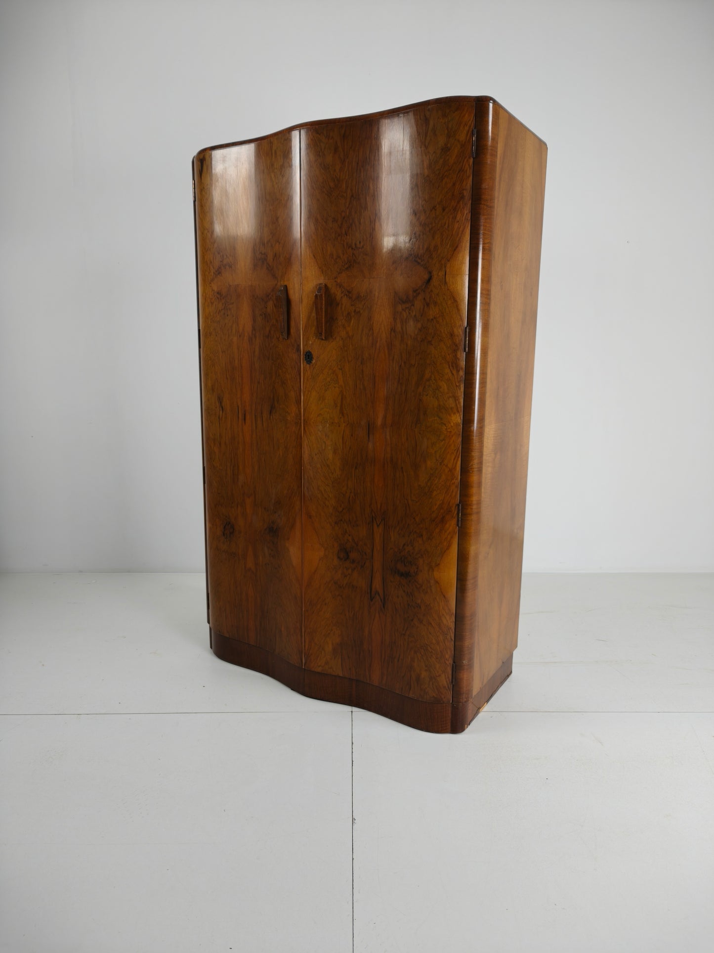 Stunning English Art Deco Burr Walnut Wardrobe – 1930s